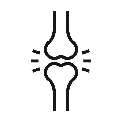 Knee joint icon with dashes on either side indicating pain or inflammation