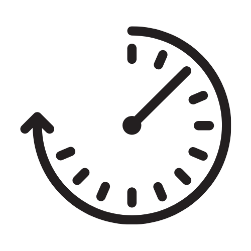 Clock face with a single hand and circular arrow pointing upward