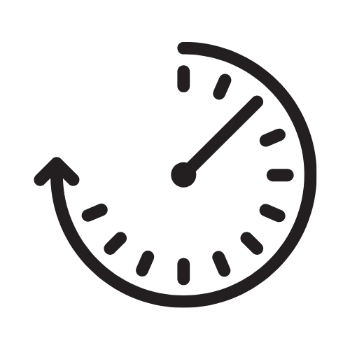 Clock face with a single hand and circular arrow pointing upward