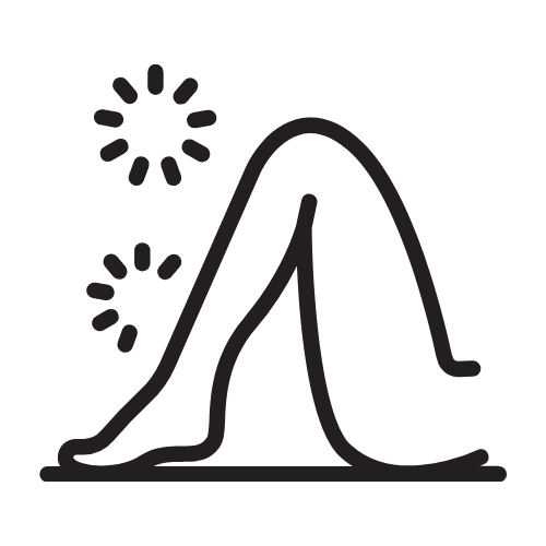 Outline of a raised skin bump with two starburst symbols indicating irritation or sensitivity