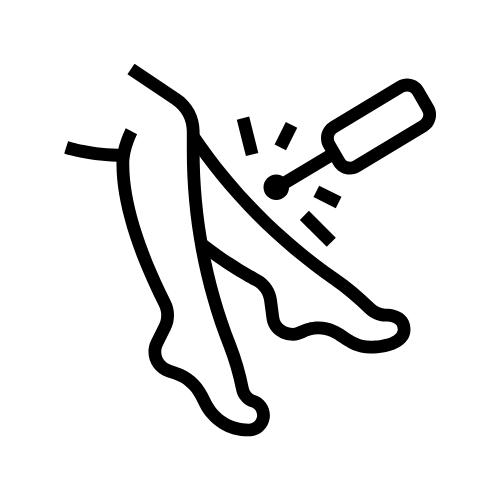 Leg outline with a handheld device emitting energy at the knee area