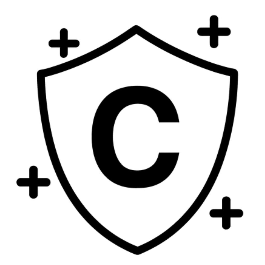 hield icon with the letter C and four plus symbols surrounding it